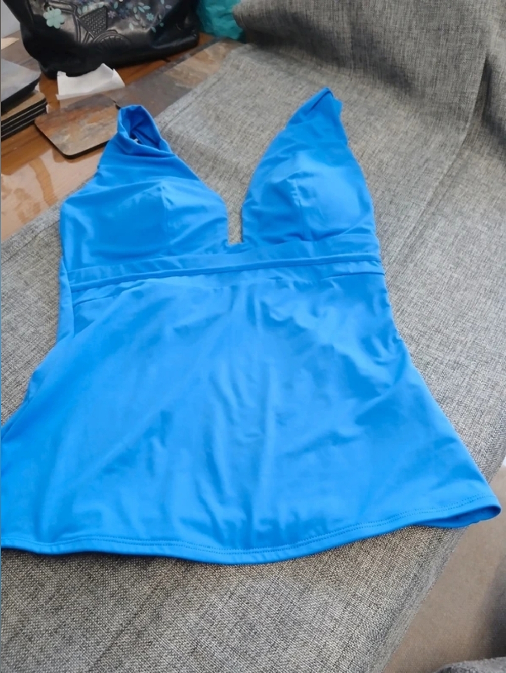 Blue V-Neck Women's Swim Top
